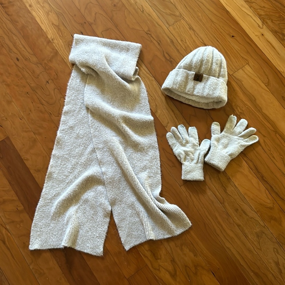 scarf, lined beanie, lined gloves set
